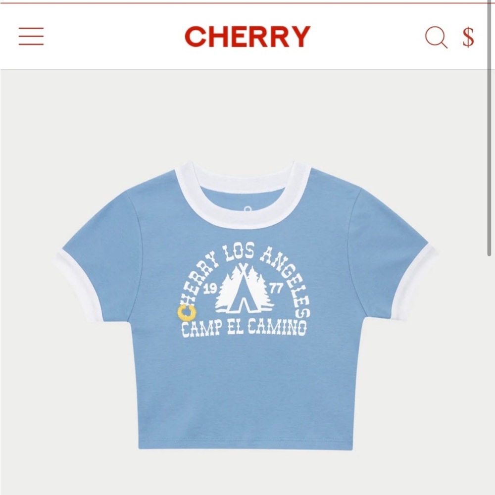 Cherry LA Camp El Camino Ringer Baby tee - small, blue